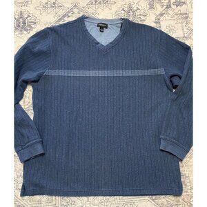 Van Heusen Mens Blue V-Neck Ribbed Long-Sleeve Sweater Large Vintage 90's Y2K